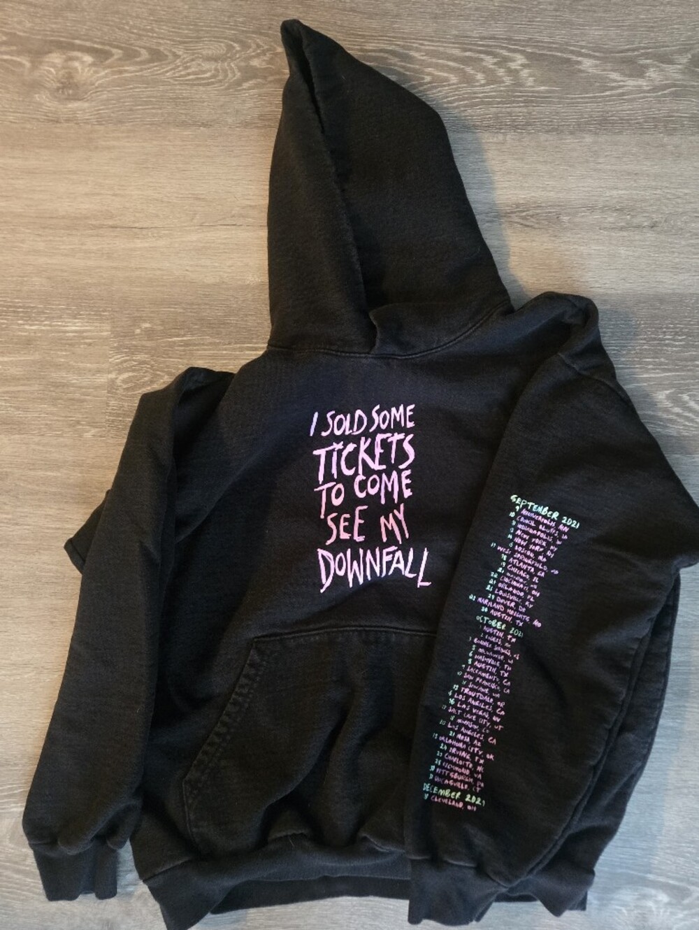 Black Graphic Pullover Hoodie with Pink Text